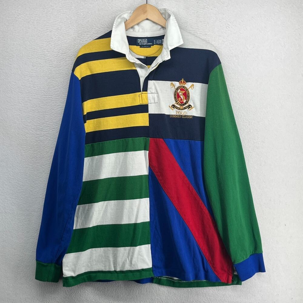 POLO RALPH LAUREN Shirt Mens XL Newport Navy Classic Fit Patchwork Jersey Rugby